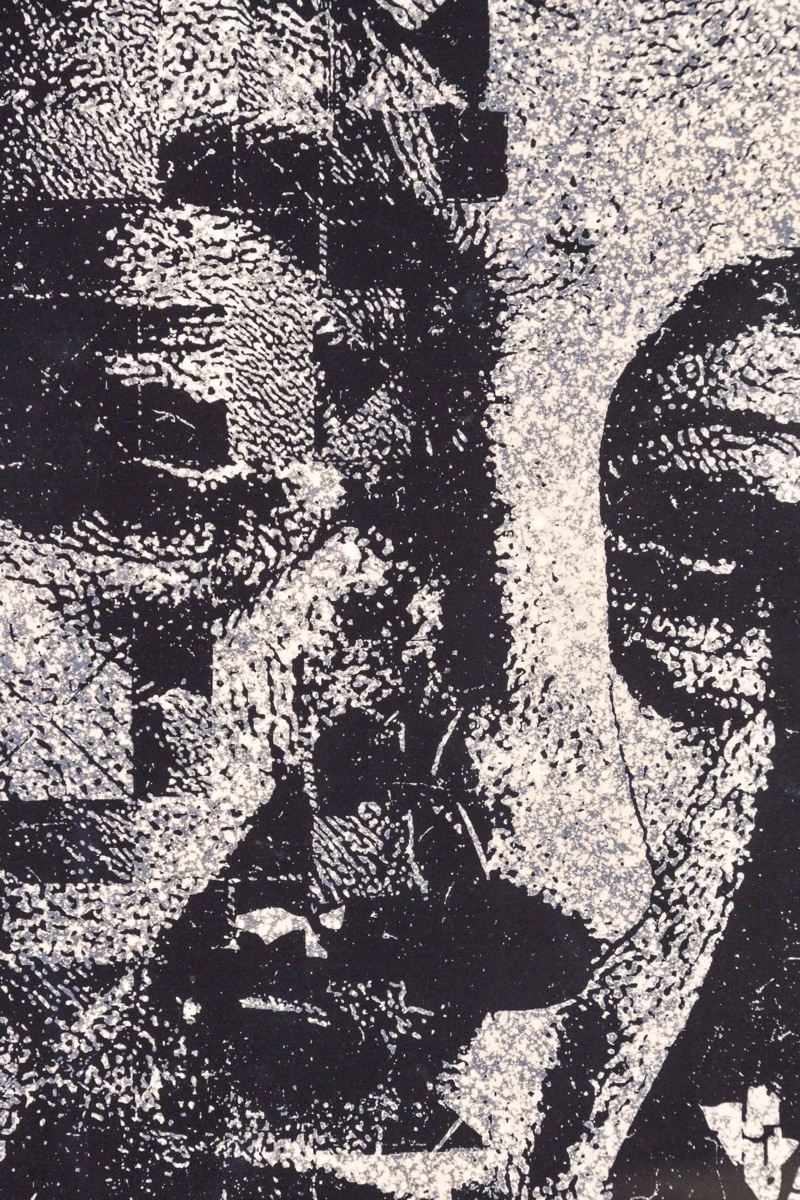 Acid screenprint work on paper in the studio