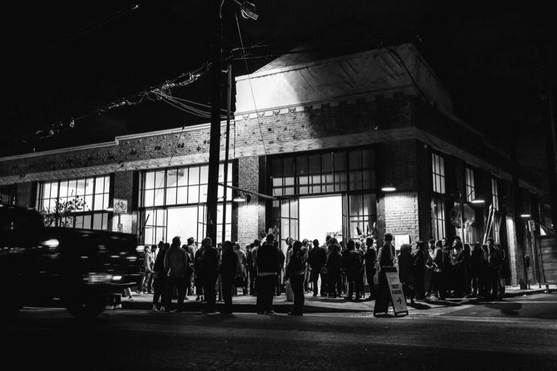 Opening-night crowd outside Over the Influence, Los Angeles