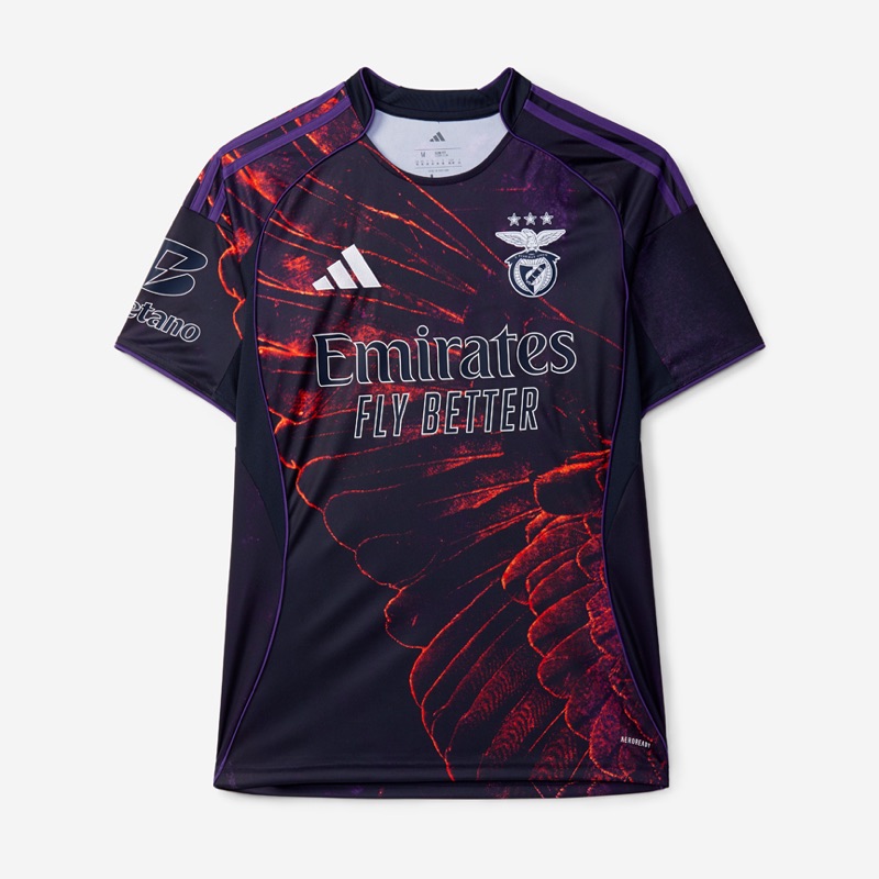 adidas × Vhils × SL Benfica 25/26 special-edition jersey — eagle-wing serigraphy, official product shot