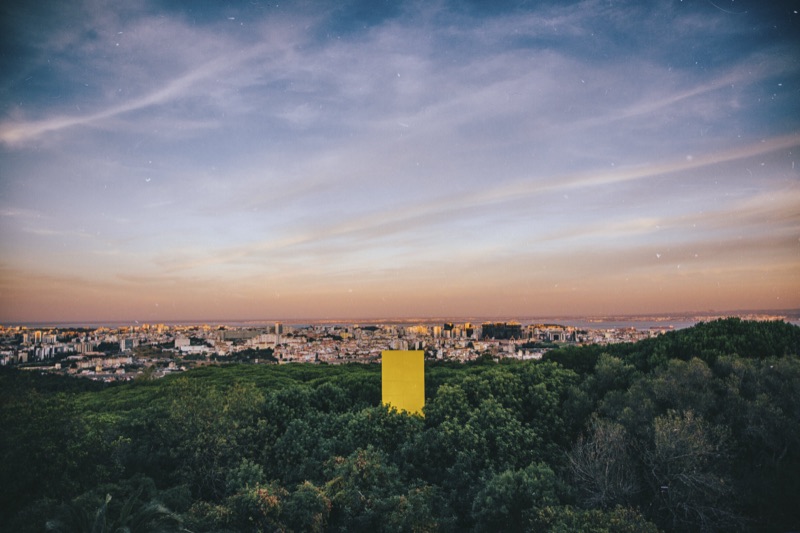 Golden-hour aerial over the Panorâmico de Monsanto, Festival Iminente 2018