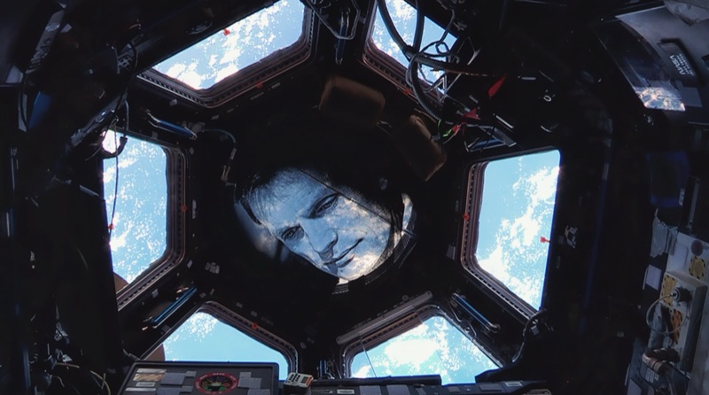 Carved portrait in the cupola of the International Space Station