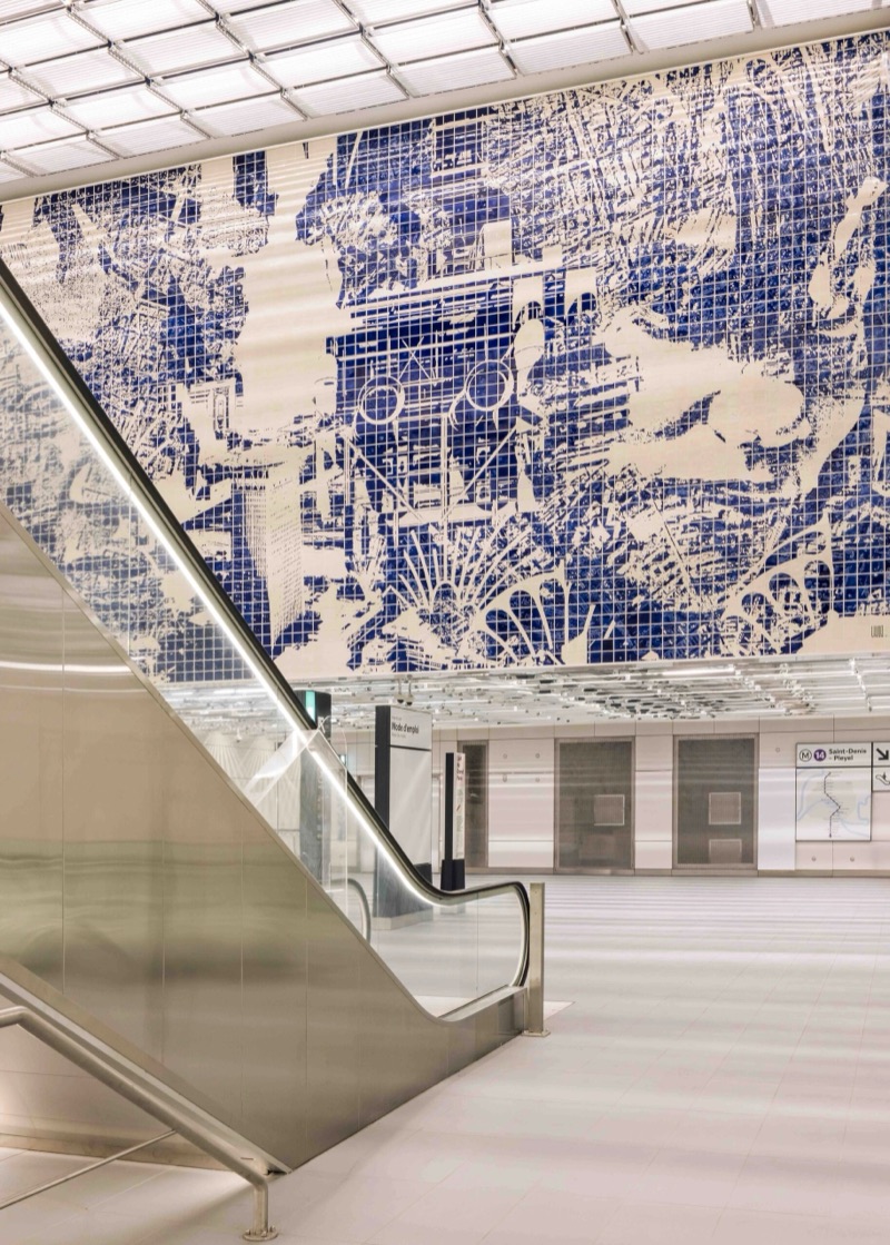Detail of the carved azulejos from the stairwell