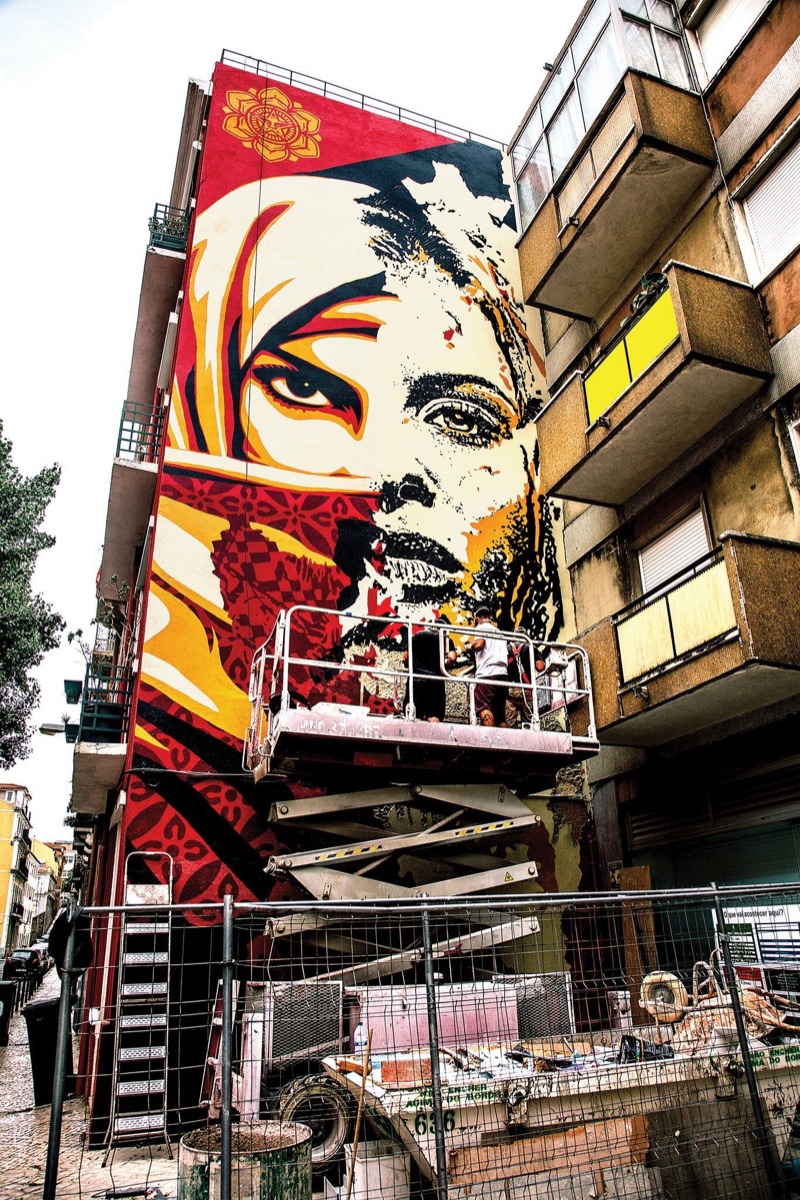 Shepard Fairey × Vhils Graça mural, portrait crop, final